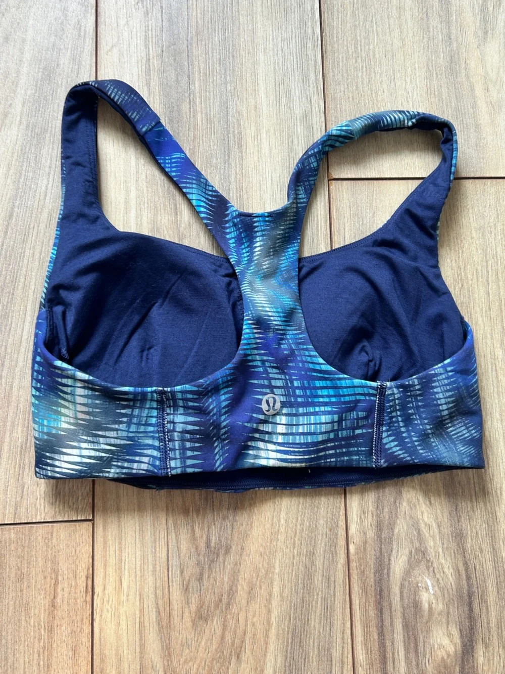 lululemon Wunder Train Navy & Teal Patterned Sports Bra